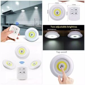 پک چراغ اضطراری LED زیرکابینتی/سقفی 3in1 ریموتدار | 3 عدد چراغ باتریخور AAA، نور مهتابی، نصب چسبی، تایمر 30 دقیقه، تنظیم شدت نور